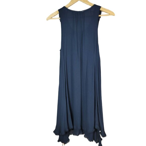 Black Swan Boho Eyelet Dress Blue Medium Ruffle Scoop Crochet Sleeveless Shift - Picture 4 of 6